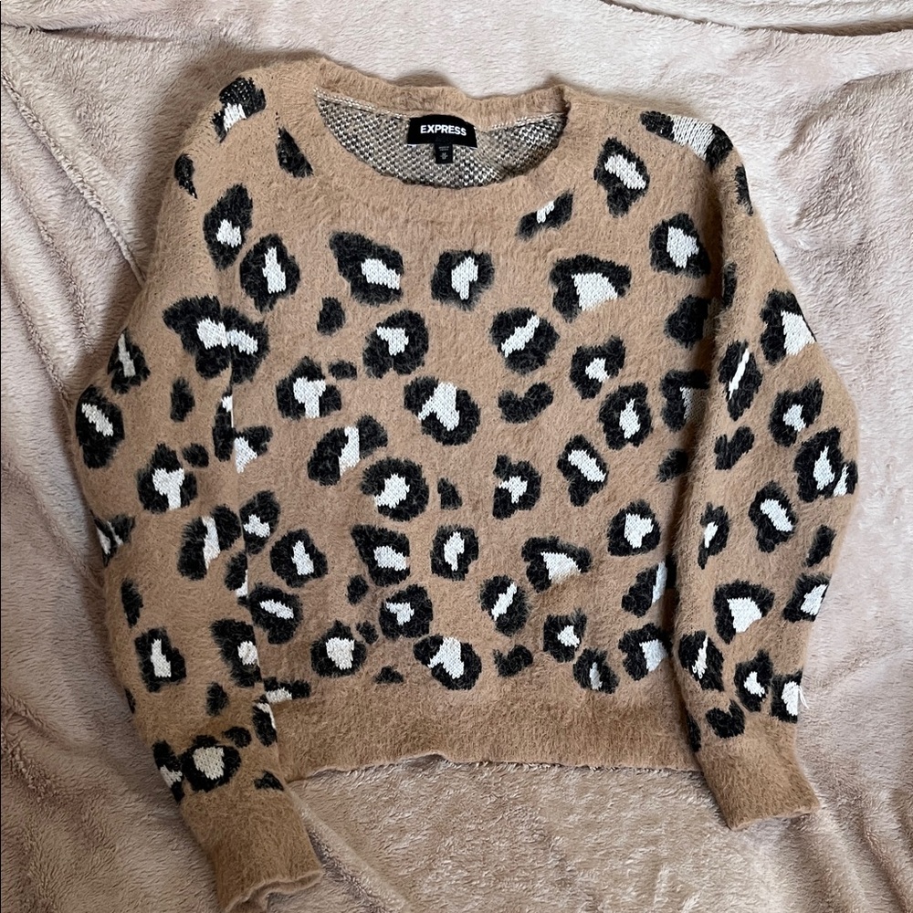 Express Animal Print Sweater - Tan and Black
